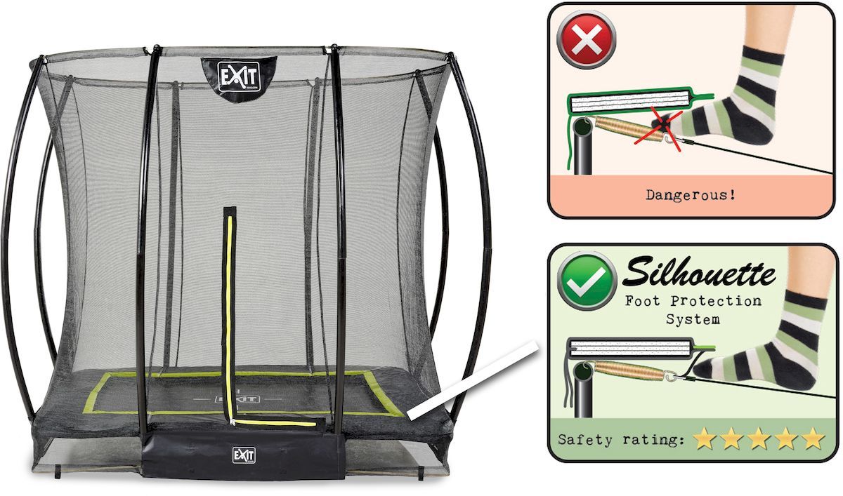 EXIT Silhouette Ground 153 x 214 cm zwart trampoline + veiligheidsnet Foot Protection System