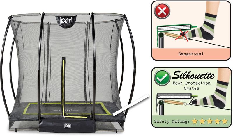 EXIT Silhouette Ground 153 x 214 cm zwart trampoline + veiligheidsnet Foot Protection System