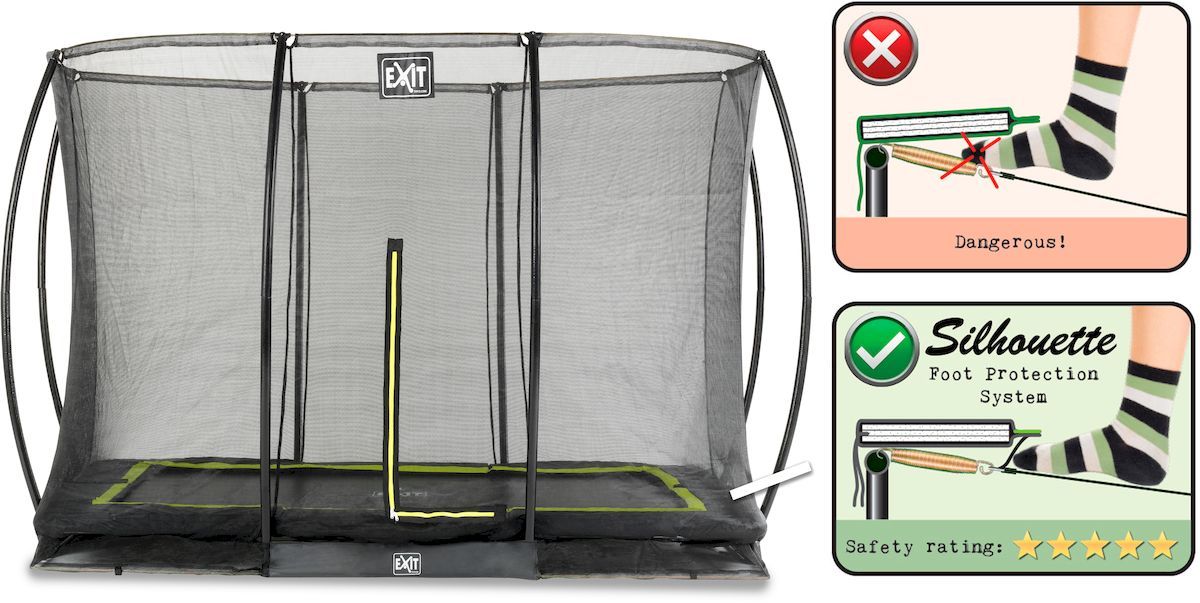 EXIT Silhouette Ground 244 x 366 cm zwart trampoline + veiligheidsnet Foot Protection System