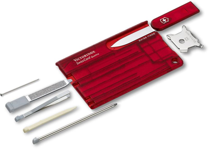 Victorinox SwissCard Quattro multitool - transparant rood