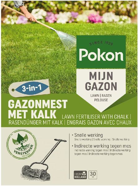 Pokon Gazonmest met Kalk 3-in-1 - 30 m²