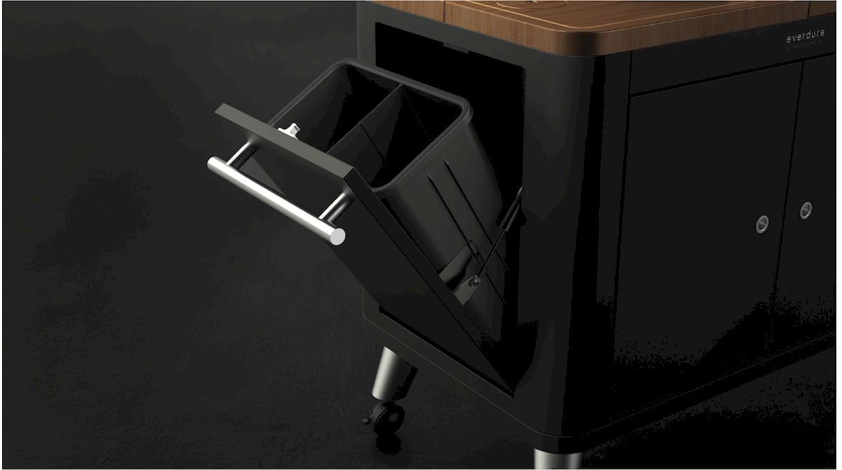 Everdure barbecue Prep Kitchen - zwart - twee afvalbakken onder snijoppervlak met mogelijkheid tot het scheiden van afval