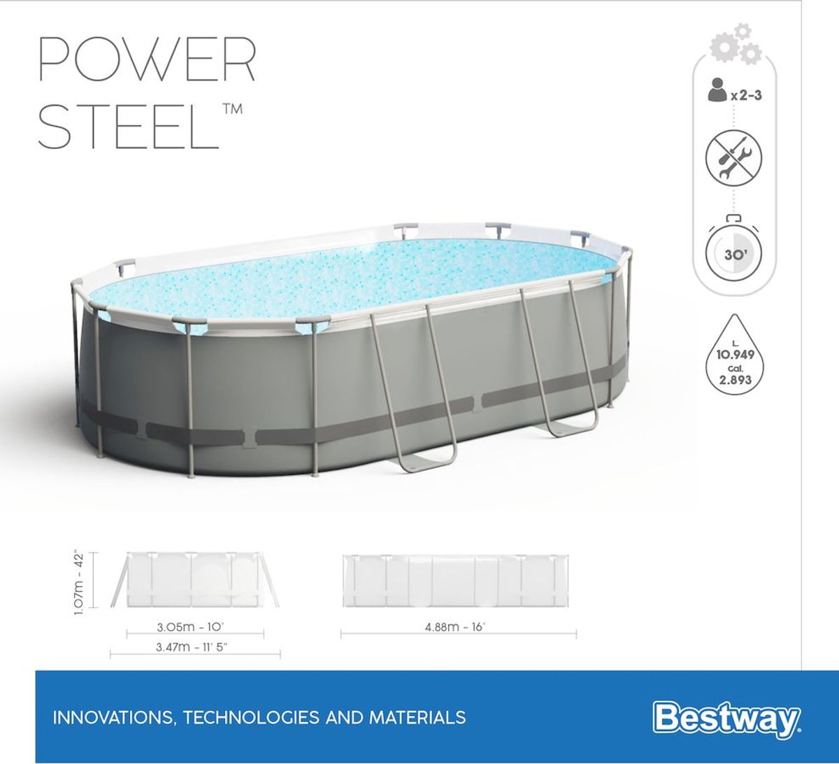 Bestway Power Steel Oval zwembad - 488 x 305 x 107 cm - met filterpomp en accessoires