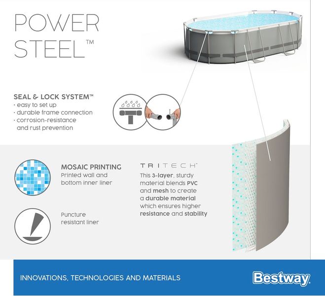 Bestway Power Steel Oval zwembad - 549 x 274 x 122 cm - met filterpomp en accessoires