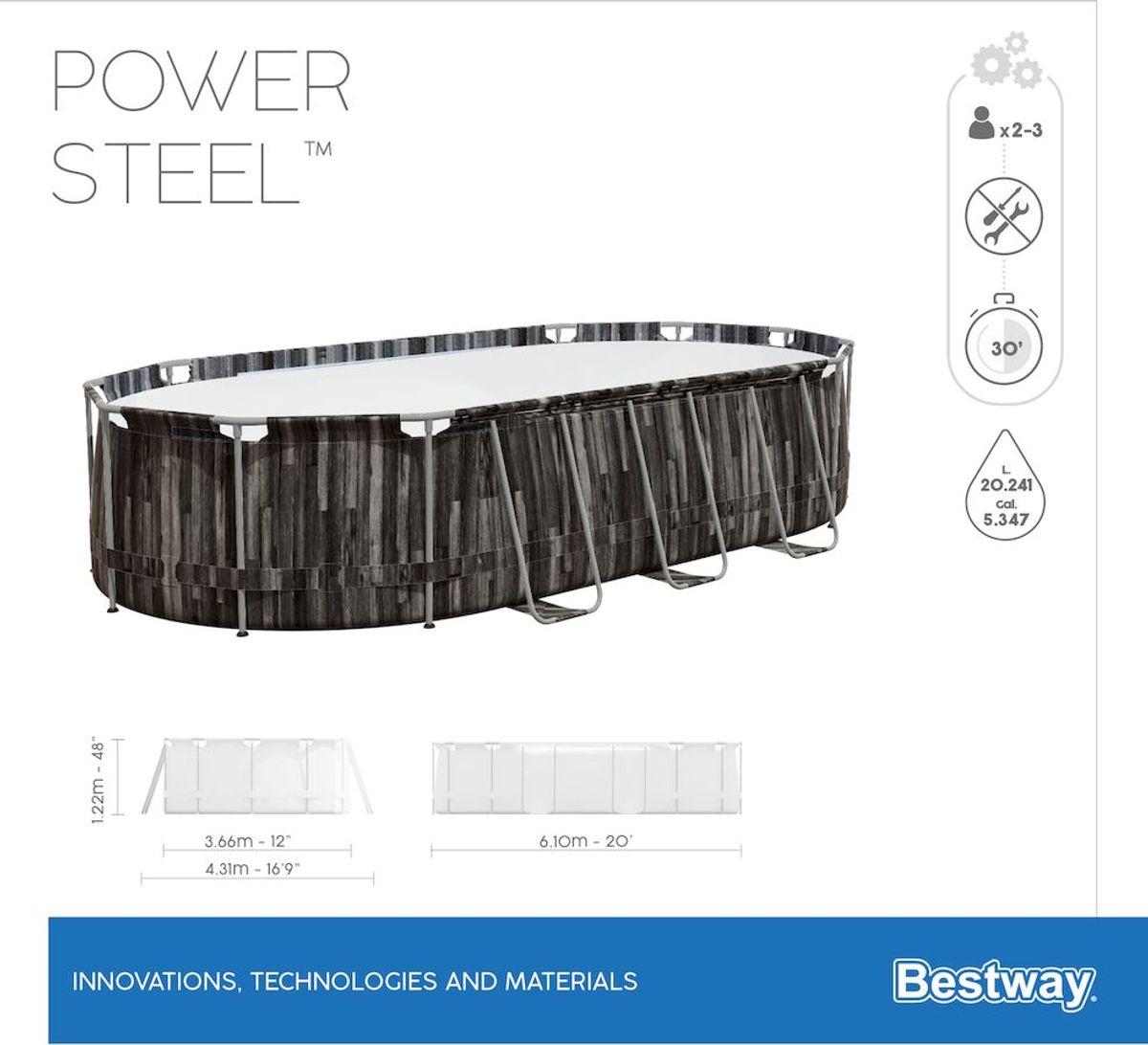 Bestway Power Steel Oval zwembad - 610 x 366 x 122 cm - met filterpomp en accessoires