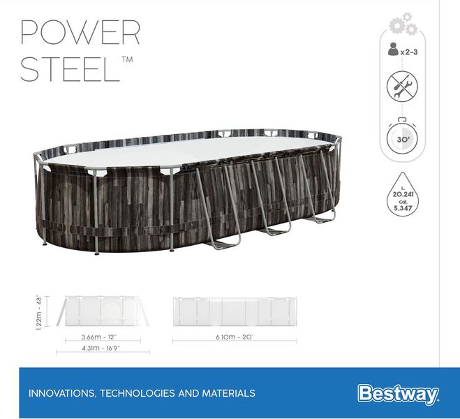 Bestway Power Steel Oval zwembad - 610 x 366 x 122 cm - met filterpomp en accessoires