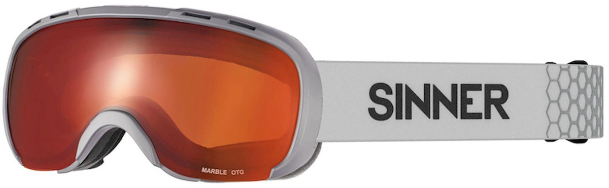 Sinner Marble OTG skibril - Mat Lichtgrijs - Rode lens