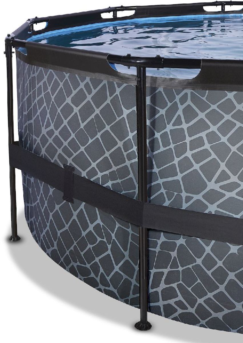 EXIT Stone zwembad - 427 x 122 cm - met zandfilterpomp en trap liner en frame