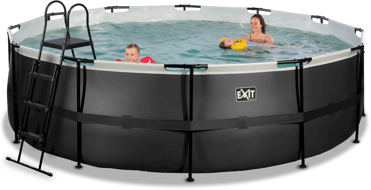EXIT Black Leather zwembad - 488 x 122 cm - met zandfilterpomp en trap sfeerbeeld gezin