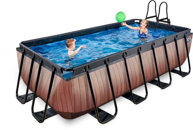 EXIT Wood zwembad - 400 x 200 x 100 cm - met zandfilterpomp en trap sfeerbeeld kinderen