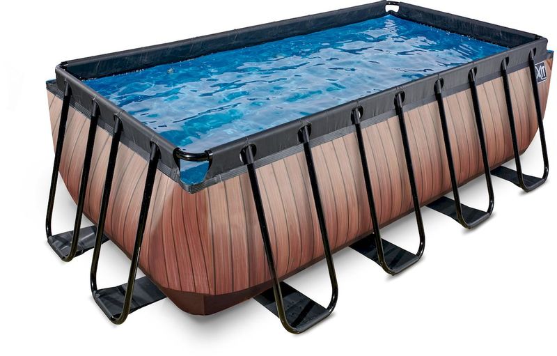 EXIT Wood zwembad - 400 x 200 x 122 cm - met zandfilterpomp en trap schuin
