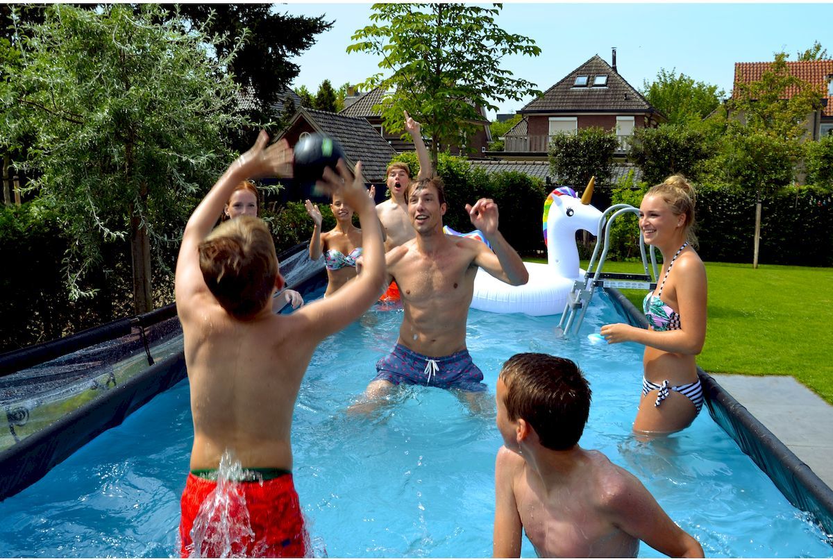 EXIT Stone zwembad - 540 x 250 x 100 cm - met zandfilterpomp en trap spelen in zwembad