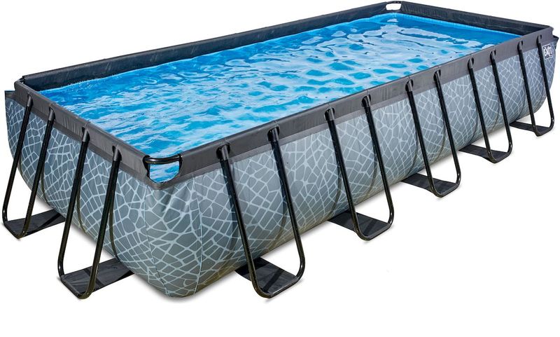 EXIT Stone zwembad - 540 x 250 x 100 cm - met zandfilterpomp en trap schuin