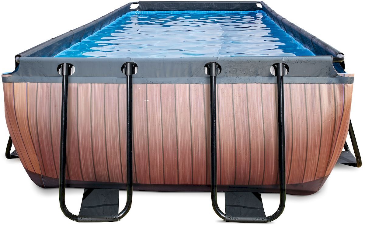 EXIT Wood zwembad - 540 x 250 x 100 cm - met zandfilterpomp en trap voorkant