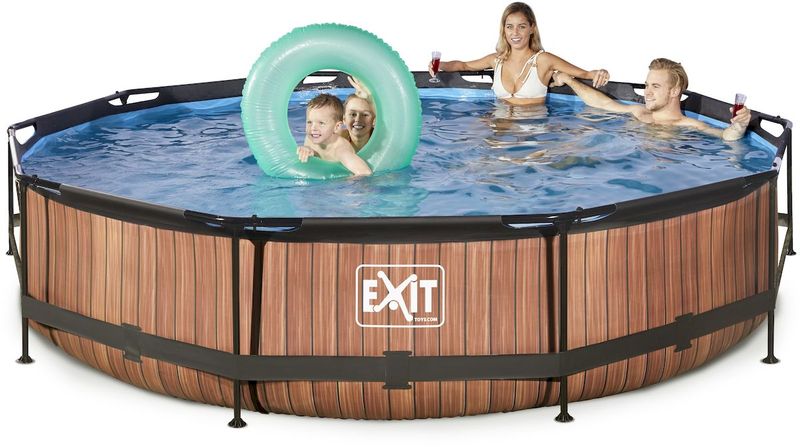 Spotlijster Hoofd Negen EXIT Wood zwembad - 360 x 76 cm - met filterpomp