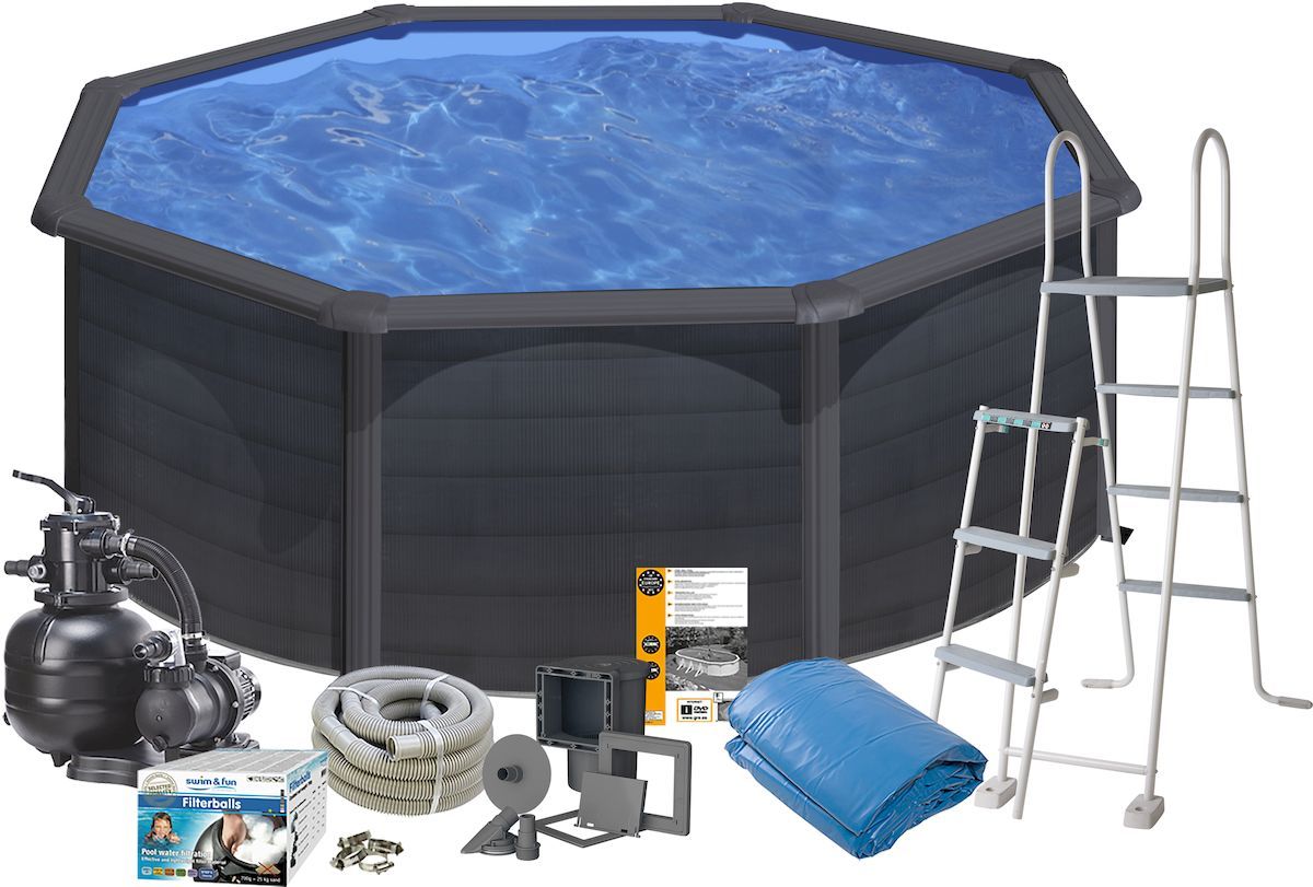 Swim & Fun Basic Pool metalen zwembad Ø350 x 120cm - Antraciet