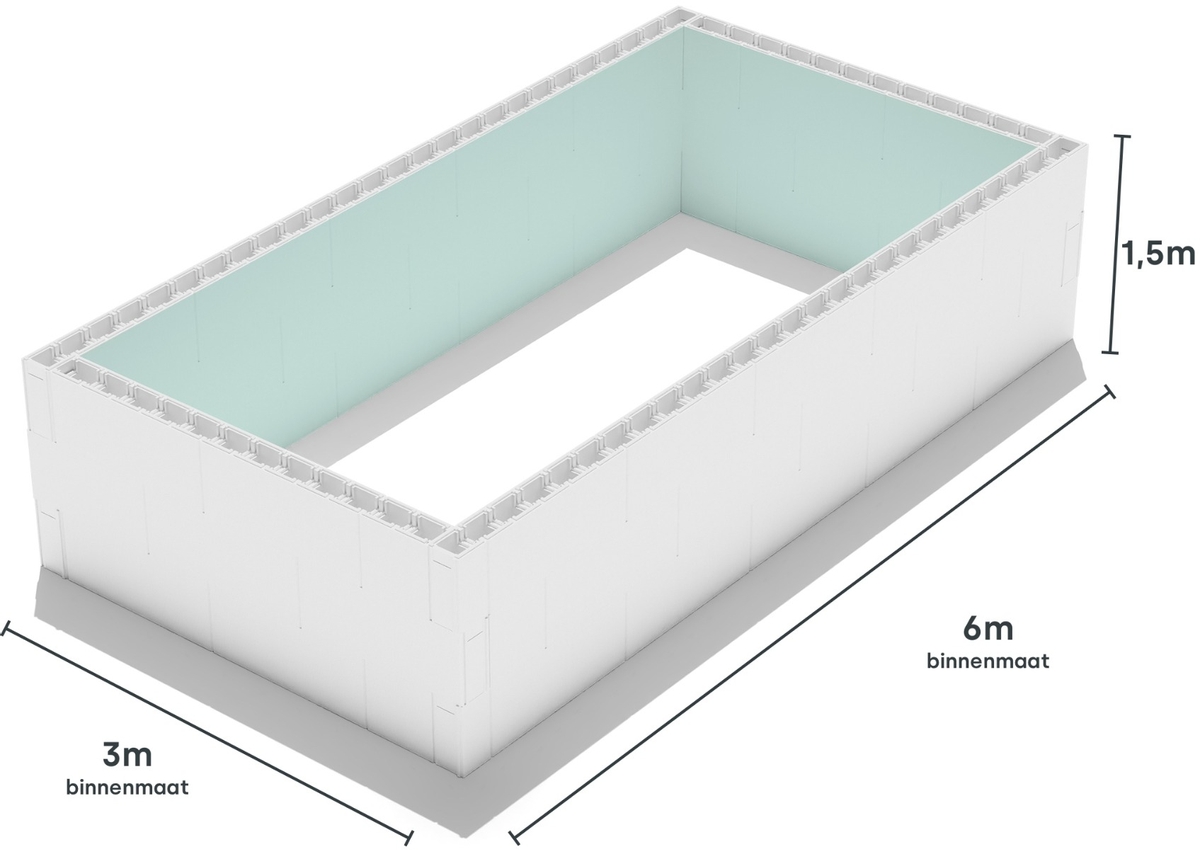 High Density Polystyreen zwembad blokkenset - 6,00 x 3,00 x 1,50 m