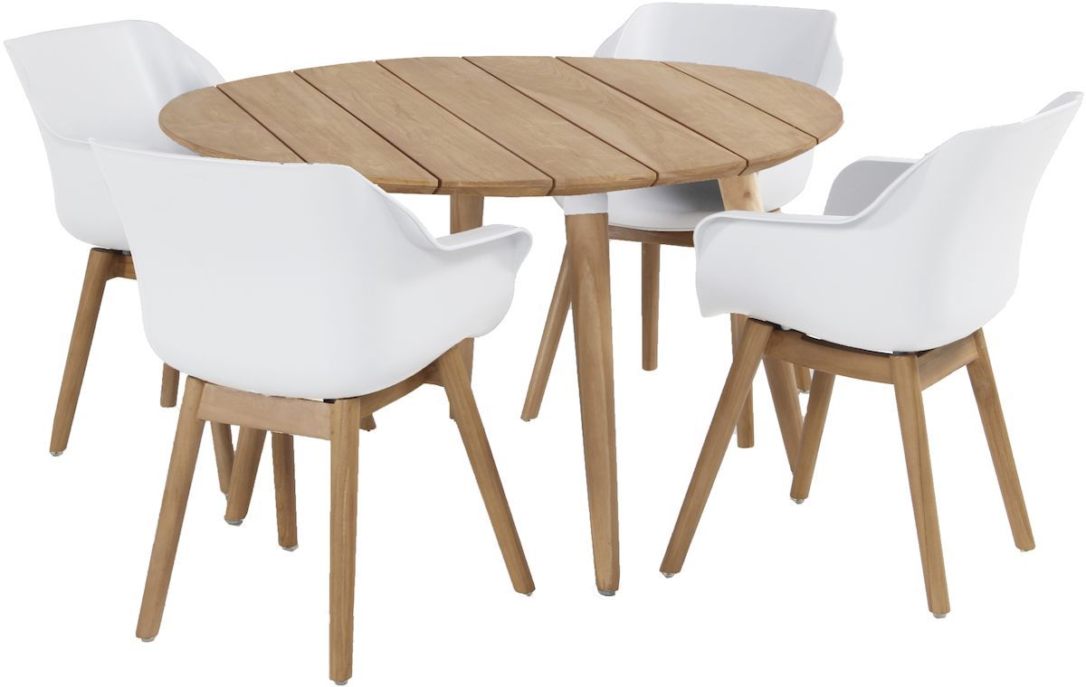 Hartman Sophie Teak tuinstoel - 2 stuks - wit - aan ronde tuintafel