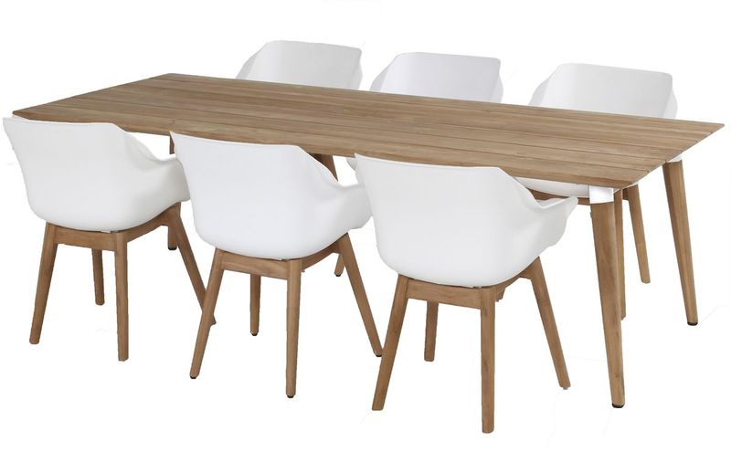 Hartman Sophie Teak tuinstoel - 2 stuks - wit - set van 6 met tafel