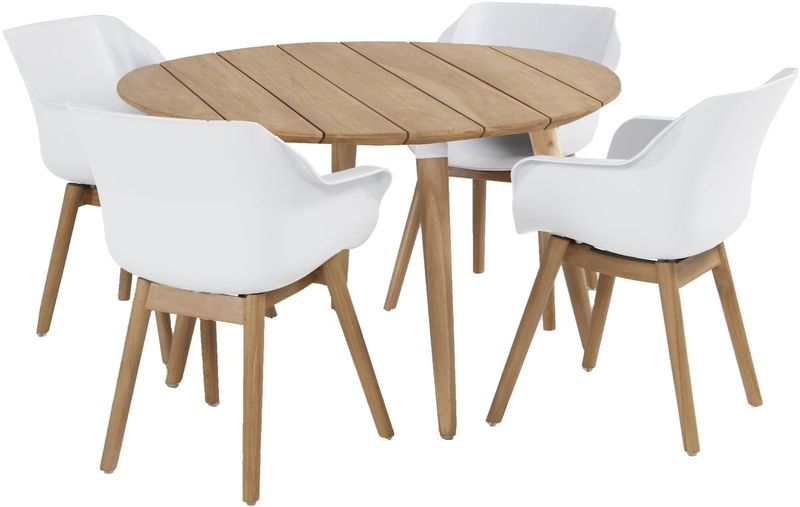 Hartman Sophie Teak tuinstoel - 2 stuks - wit - aan ronde tuintafel