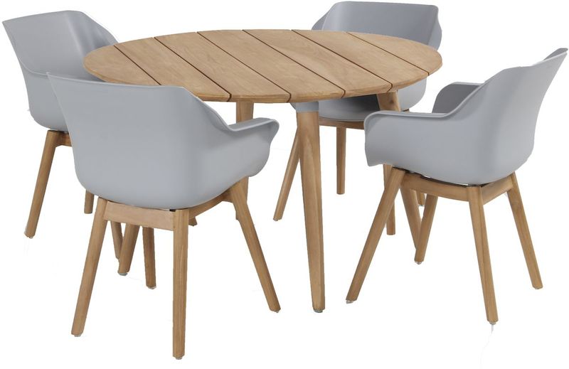 Hartman Sophie Teak tuinstoel - 2 stuks - grijs - aan ronde tuintafel