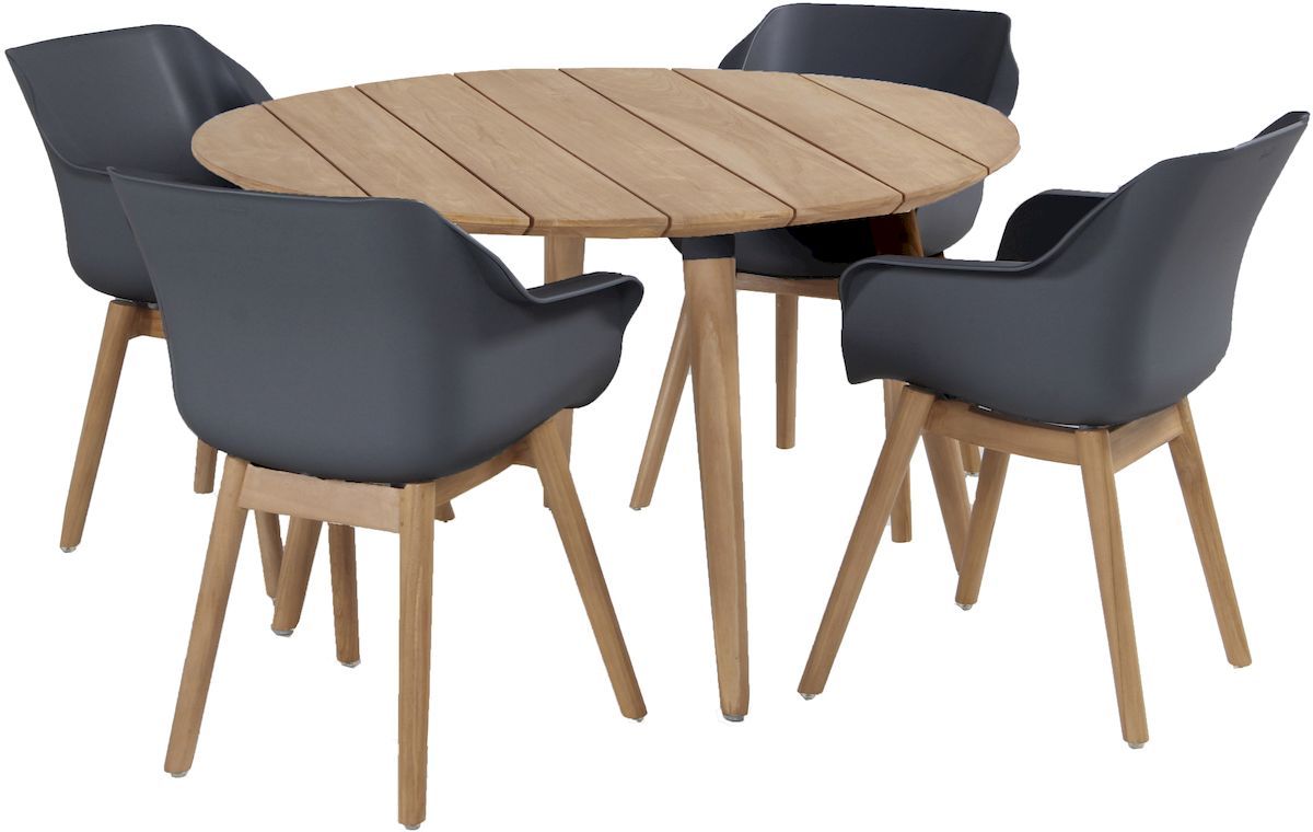 Hartman Sophie Teak tuinstoel - 2 stuks - antraciet - met ronde tuintafel