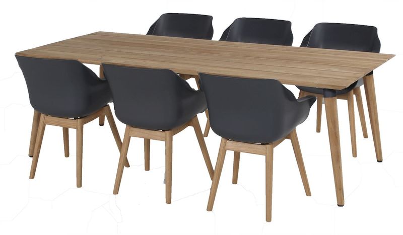 Hartman Sophie Teak tuinstoel - 2 stuks - antraciet - met tuintafel