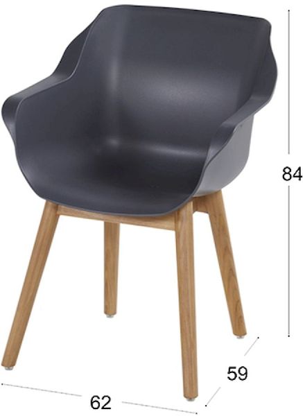 Hartman Sophie Teak tuinstoel - 2 stuks - antraciet - afmetingen
