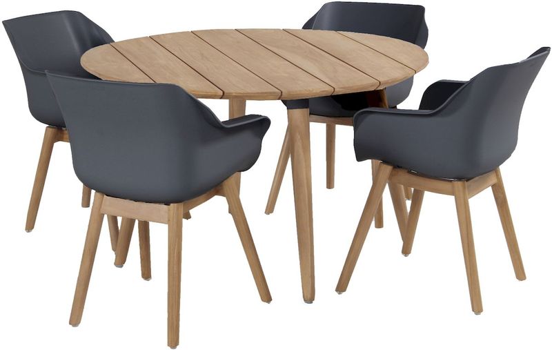 Hartman Sophie Teak tuinstoel - 2 stuks - antraciet - met ronde tuintafel