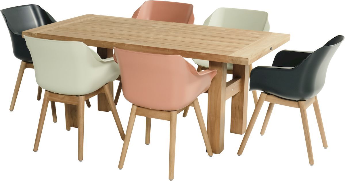Hartman Sophie Teak tuinstoel - 2 stuks - roze - verschillende kleuren aan tuintafel