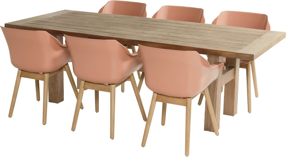 Hartman Sophie Teak tuinstoel - 2 stuks - roze - set van 6 aan tuintafel