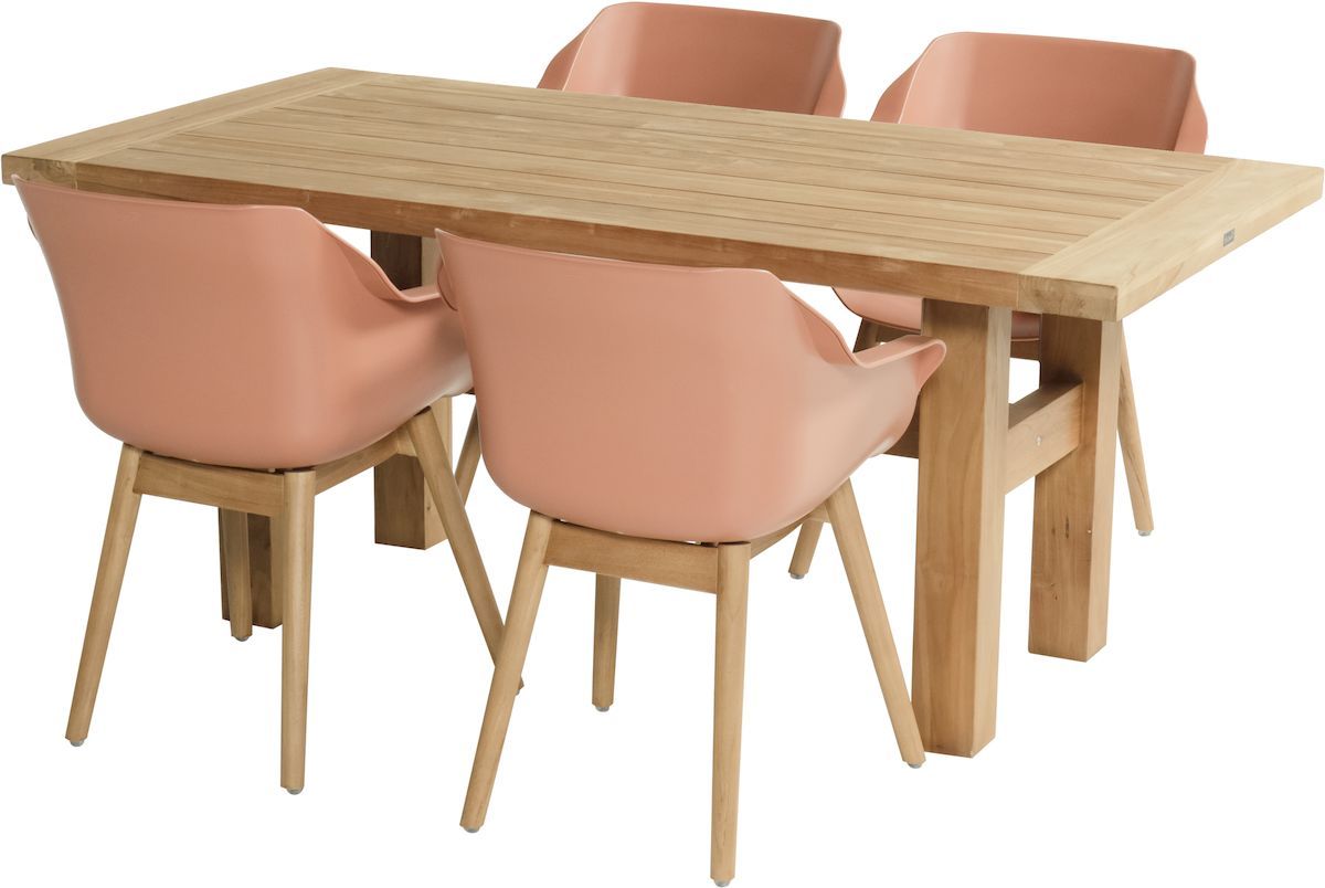 Hartman Sophie Teak tuinstoel - 2 stuks - roze - set van 4 aan tuintafel