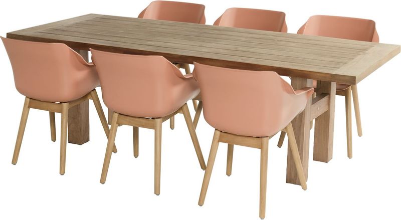 Hartman Sophie Teak tuinstoel - 2 stuks - roze - set van 6 aan tuintafel