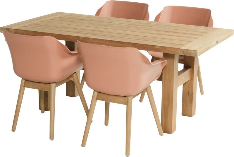 Hartman Sophie Teak tuinstoel - 2 stuks - roze - set van 4 aan tuintafel