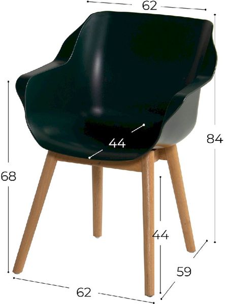 Hartman Sophie Teak tuinstoel - 2 stuks - donkergroen - afmetingen