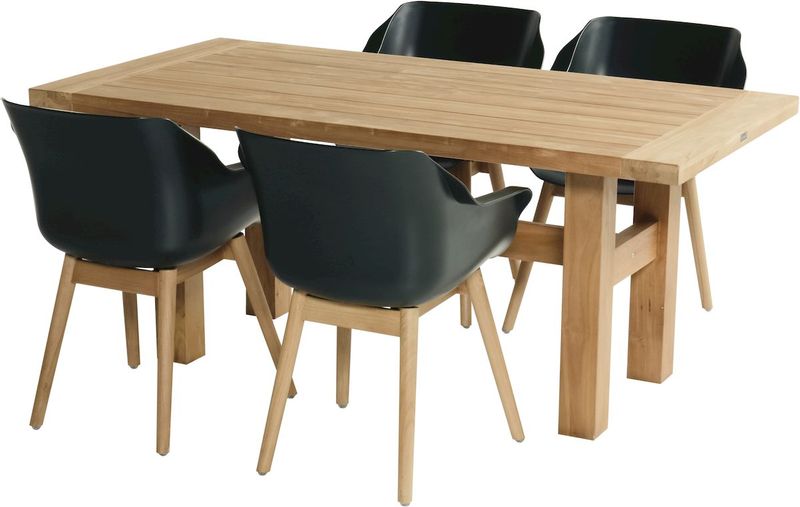 Hartman Sophie Teak tuinstoel - 2 stuks - donkergroen - set van 4 met tuintafel