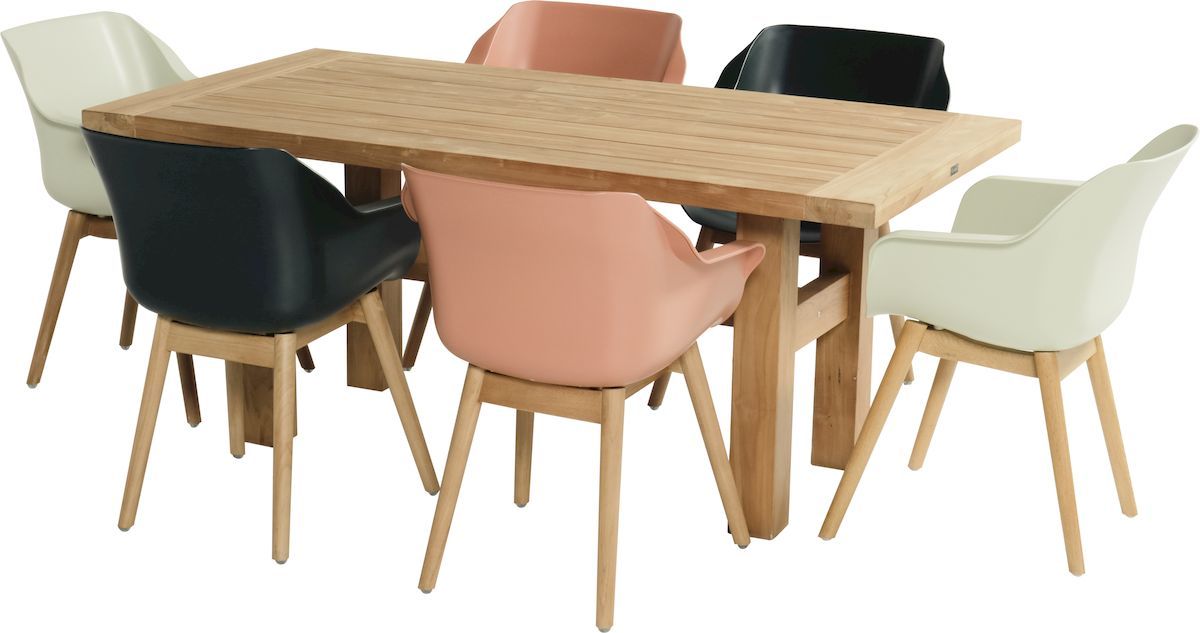 Hartman Sophie Teak tuinstoel - 2 stuks - bruin - verschillende kleuren aan houten tuintafel