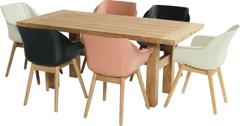 Hartman Sophie Teak tuinstoel - 2 stuks - bruin - verschillende kleuren aan houten tuintafel