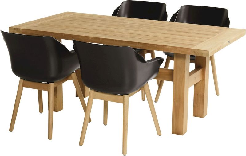 Hartman Sophie Teak tuinstoel - 2 stuks - bruin - set van 4 aan tuintafel