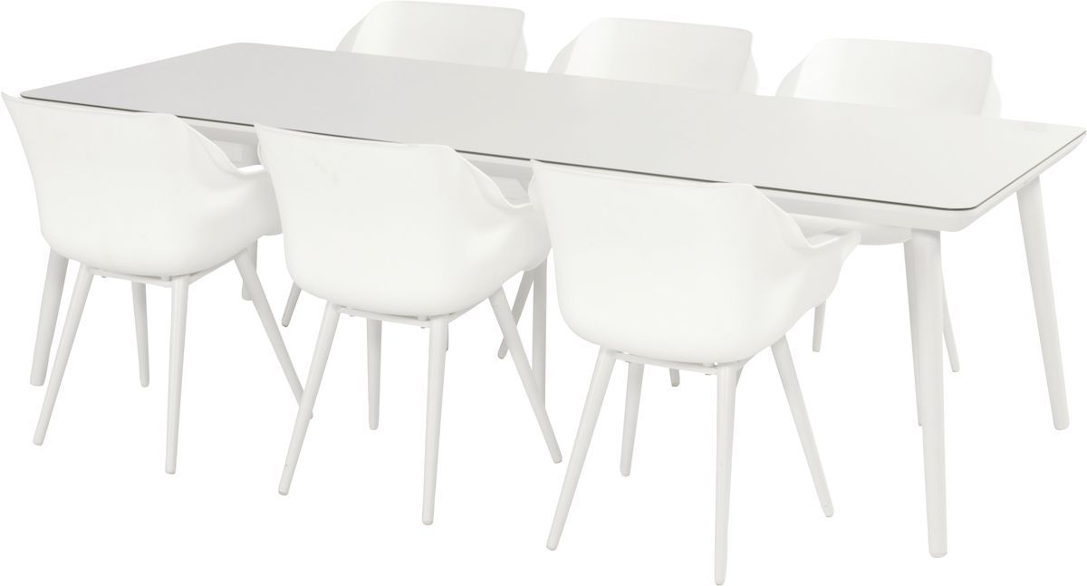 Hartman Sophie Studio tuinstoel - 2 stuks - wit frame - wit - set van 6 aan witte tuintafel