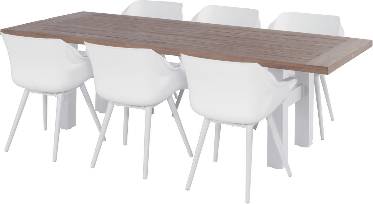 Hartman Sophie Studio tuinstoel - 2 stuks - wit frame - wit - set van 6 aan houten tuintafel