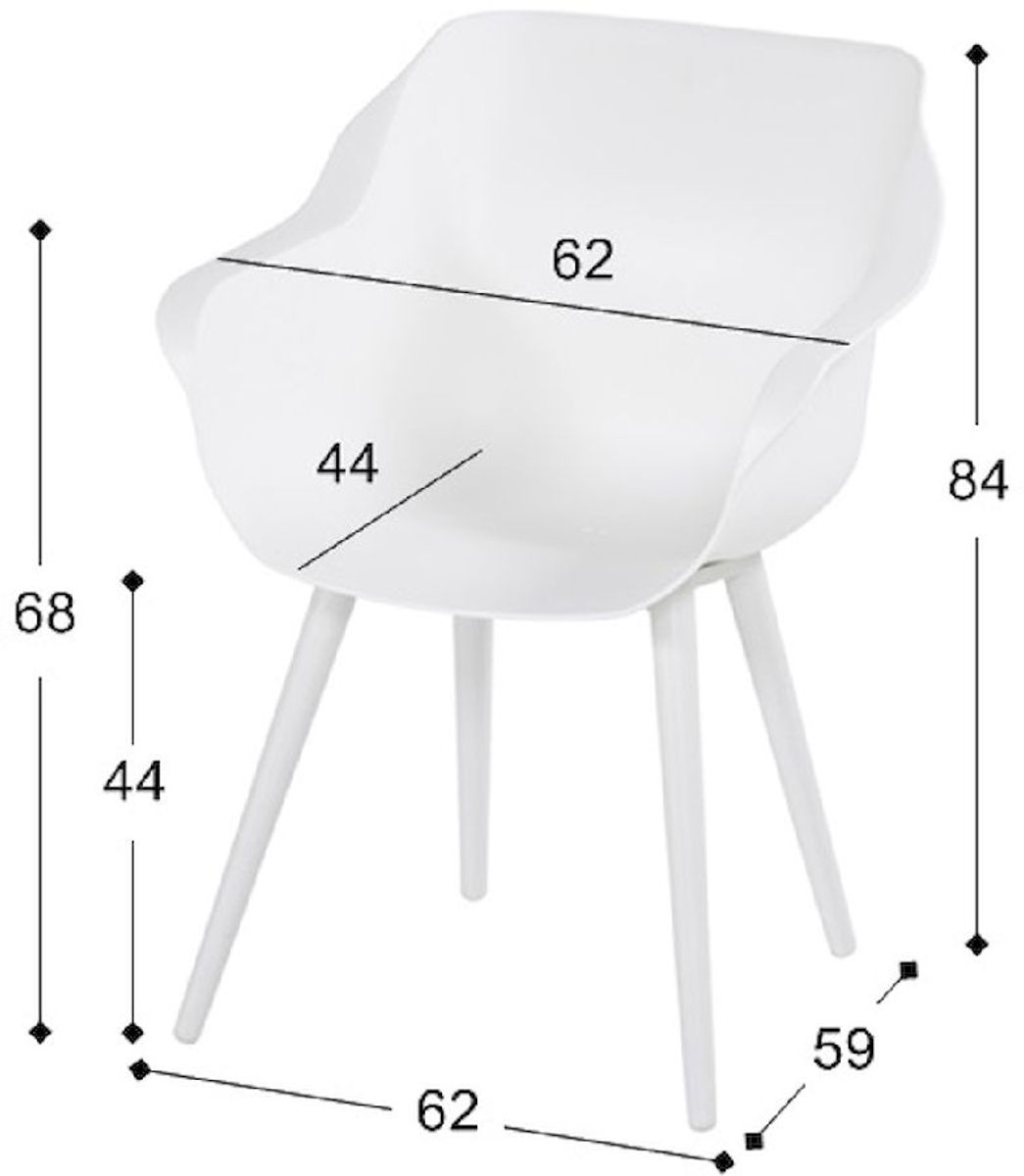 Hartman Sophie Studio tuinstoel - 2 stuks - wit frame - wit - afmetingen
