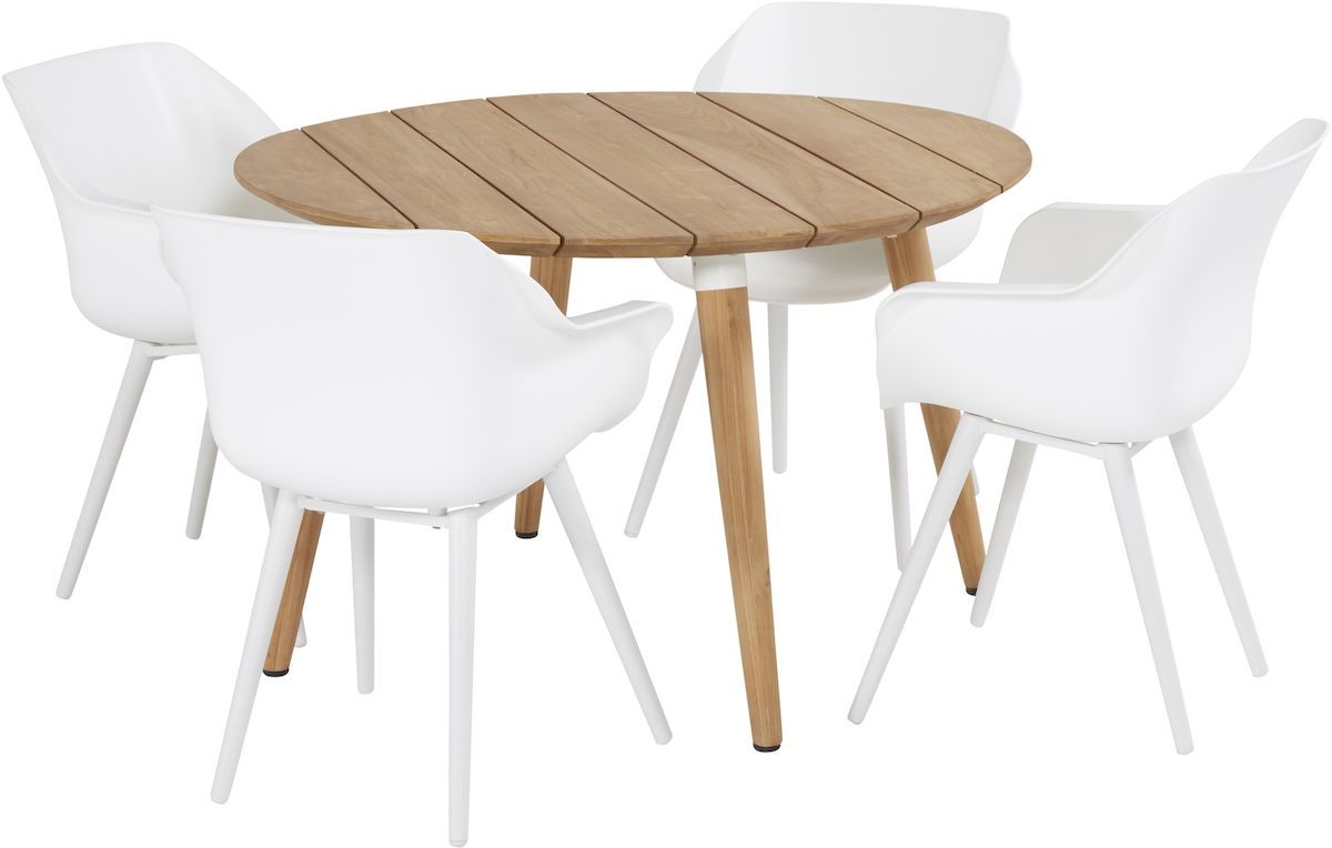 Hartman Sophie Studio tuinstoel - 2 stuks - wit frame - wit - set van 4 met ronde tuintafel