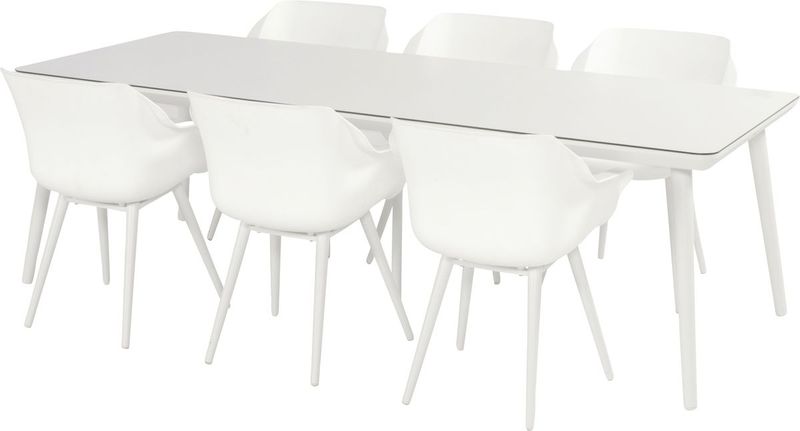 Hartman Sophie Studio tuinstoel - 2 stuks - wit frame - wit - set van 6 aan witte tuintafel