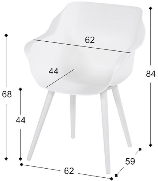 Hartman Sophie Studio tuinstoel - 2 stuks - wit frame - wit - afmetingen