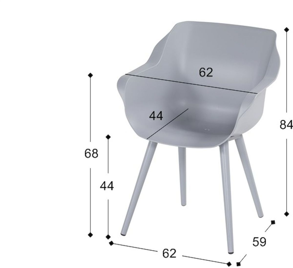Hartman Sophie Studio tuinstoel - 2 stuks - grijs frame - grijs - afmetingen