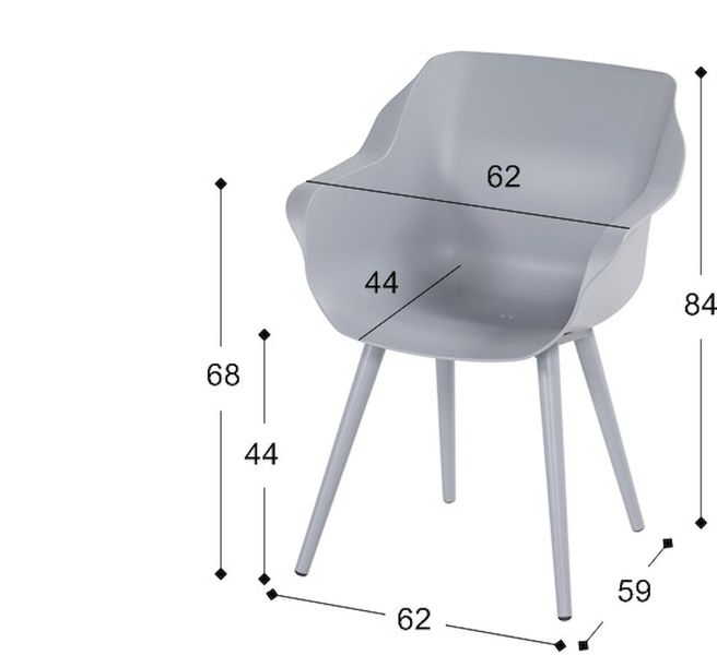 Hartman Sophie Studio tuinstoel - 2 stuks - grijs frame - grijs - afmetingen