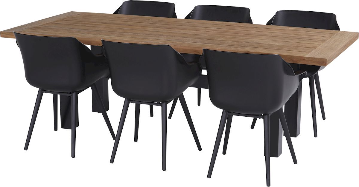 Hartman Sophie Studio tuinstoel - 2 stuks - zwart frame - zwart - set van 6 aan houten tuintafel