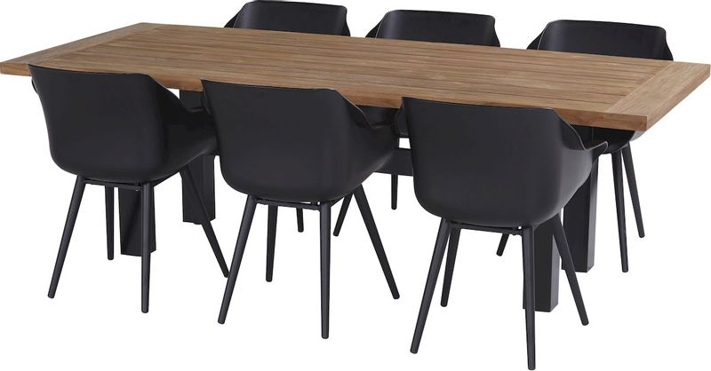 Hartman Sophie Studio tuinstoel - 2 stuks - zwart frame - zwart - set van 6 aan houten tuintafel