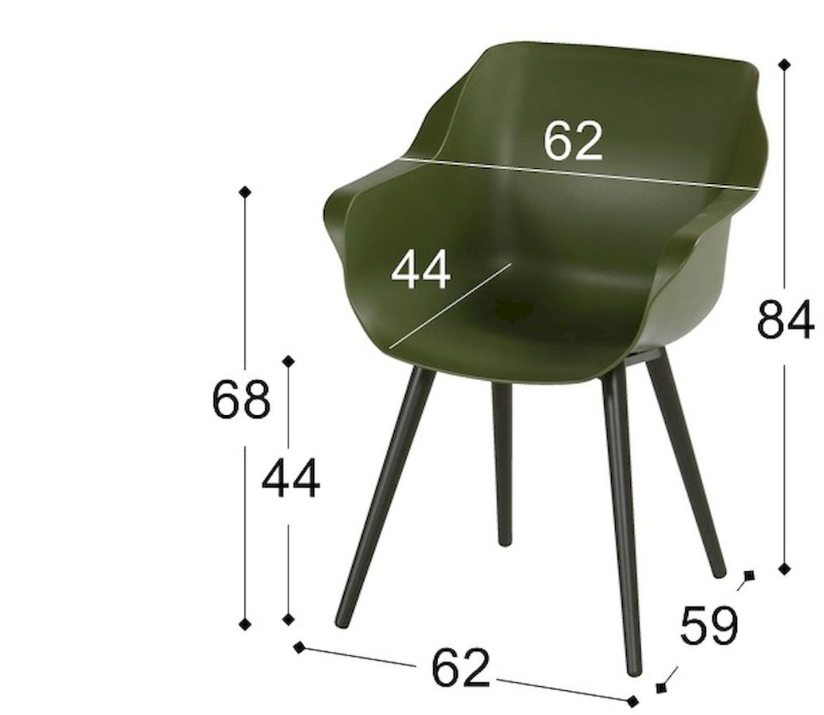 Hartman Sophie Studio tuinstoel - 2 stuks - zwart frame - groen - afmetingen